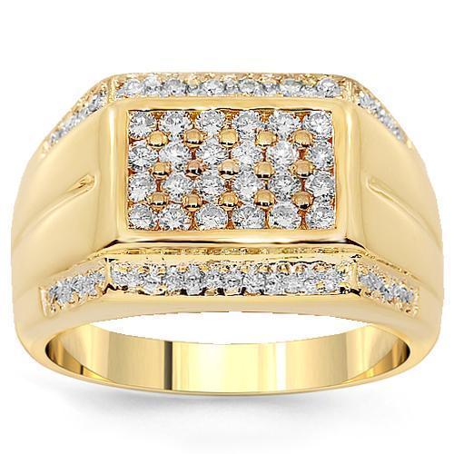 14K Yellow Solid Gold Mens Diamond Ring 1.00 Ctw