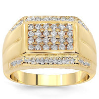 Thumbnail for 14K Yellow Solid Gold Mens Diamond Ring 1.00 Ctw