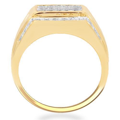 14K Yellow Solid Gold Mens Diamond Ring 1.00 Ctw