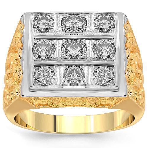 14K Yellow Solid Gold Mens Diamond Ring 1.50 Ctw