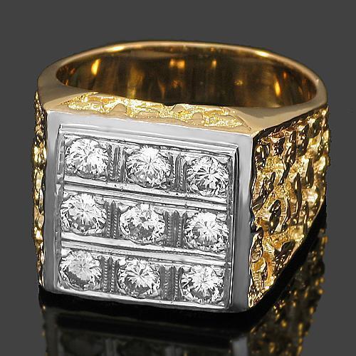 14K Yellow Solid Gold Mens Diamond Ring 1.50 Ctw