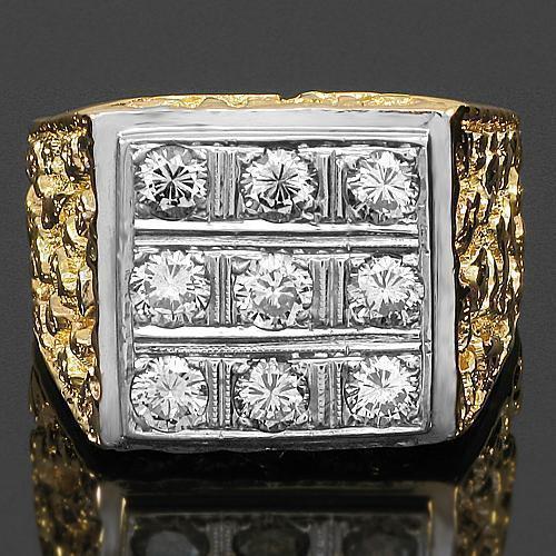 14K Yellow Solid Gold Mens Diamond Ring 1.50 Ctw