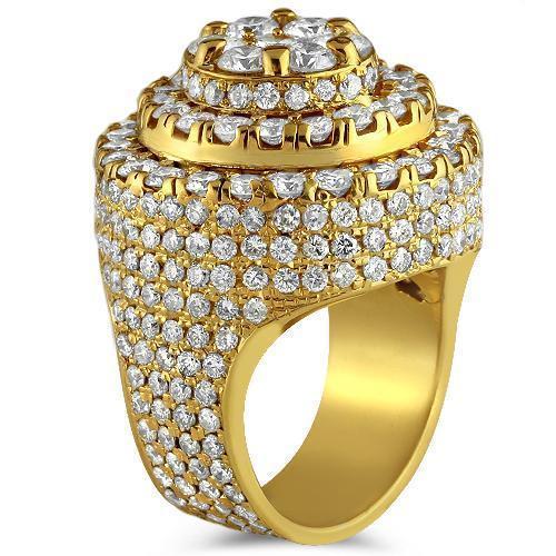 14K Yellow Solid Gold Mens Diamond Ring 11.00 Ctw