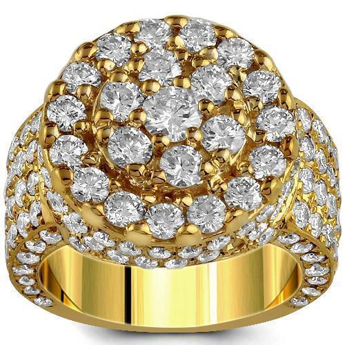 14K Yellow Solid Gold Mens Diamond Ring  5.00 Ctw