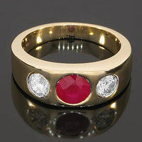 Thumbnail for 14K Yellow Solid Gold Mens Diamond Ruby Pinky Ring 2.40 Ctw