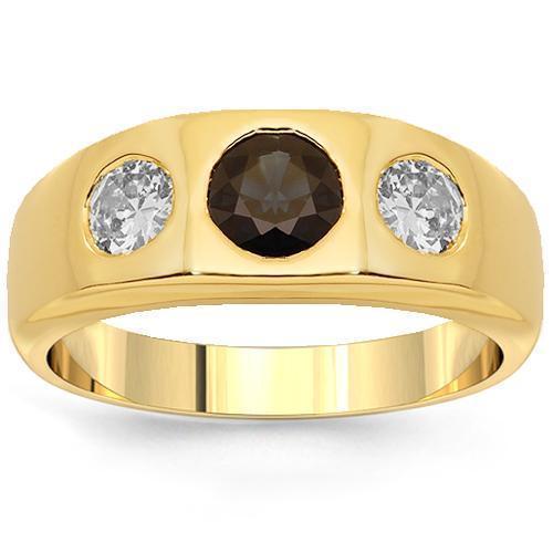 14K Yellow Solid Gold Mens Diamond Sapphire Pinky Ring 2.50 Ctw