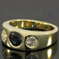 Thumbnail for 14K Yellow Solid Gold Mens Diamond Sapphire Pinky Ring 2.50 Ctw
