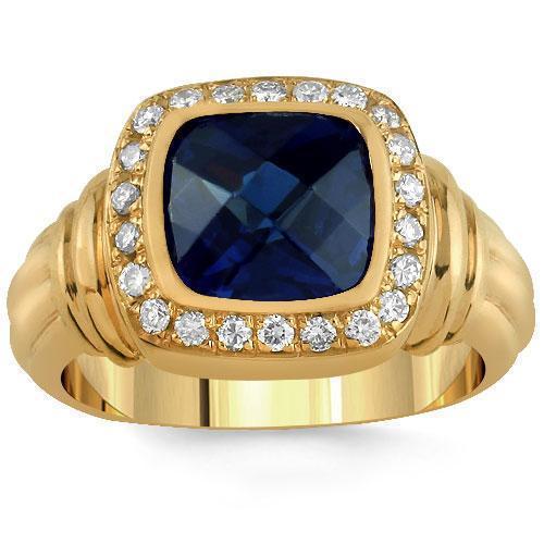 14K Yellow Solid Gold Mens Diamond Sapphire Ring Ctw
