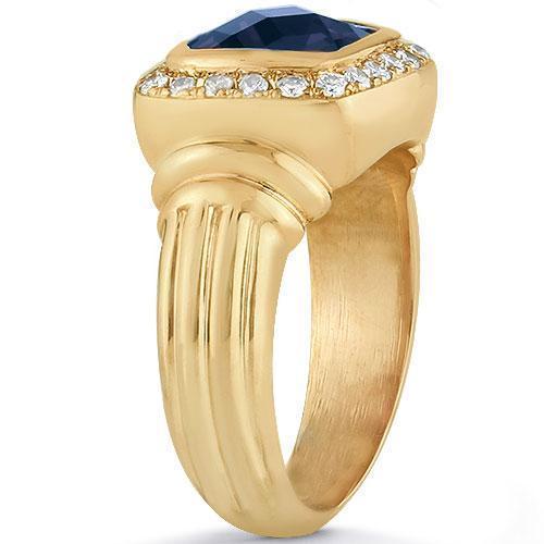 14K Yellow Solid Gold Mens Diamond Sapphire Pinky Ring 3.50 Ctw