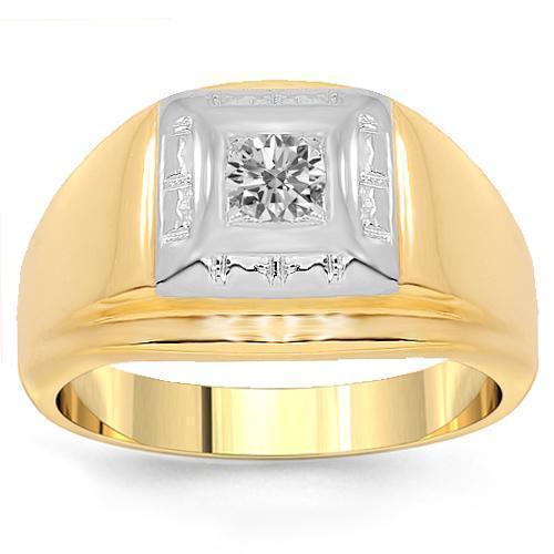 14K Yellow Solid Gold Mens Diamond Solitaire Ring 0.35 Ctw