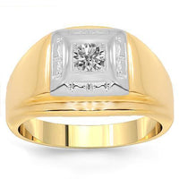 Thumbnail for 14K Yellow Solid Gold Mens Diamond Solitaire Ring 0.35 Ctw