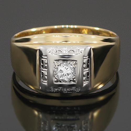 14K Yellow Solid Gold Mens Diamond Solitaire Ring 0.35 Ctw