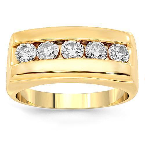 14K Yellow Solid Gold Mens Diamond Wedding Band 1.55 Ctw