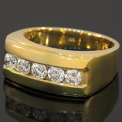 14K Yellow Solid Gold Mens Diamond Wedding Band 1.55 Ctw