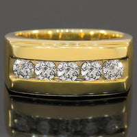 Thumbnail for 14K Yellow Solid Gold Mens Diamond Wedding Band 1.55 Ctw