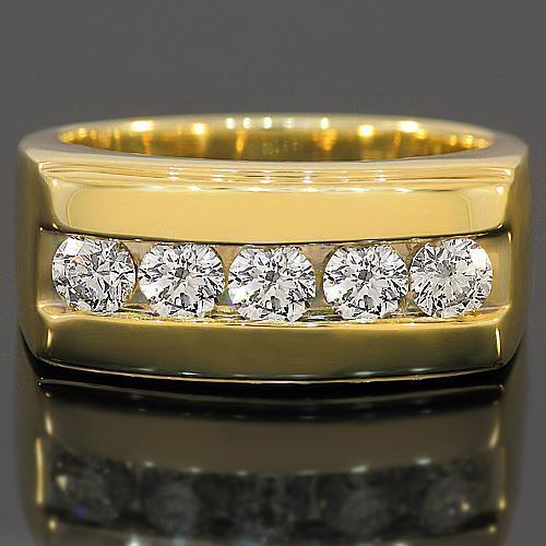 14K Yellow Solid Gold Mens Diamond Wedding Band 1.55 Ctw