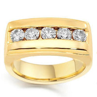 Thumbnail for 14K Yellow Solid Gold Mens Diamond Wedding Band 1.55 Ctw