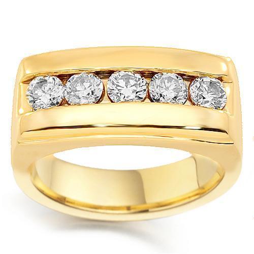14K Yellow Solid Gold Mens Diamond Wedding Band 1.55 Ctw