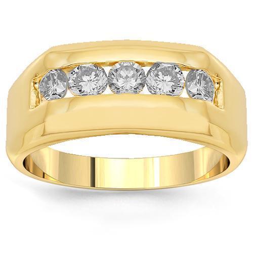 14K Yellow Solid Gold Mens Diamond Wedding Ring Band 1.10 Ctw