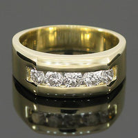 Thumbnail for 14K Yellow Solid Gold Mens Diamond Wedding Ring Band 1.10 Ctw