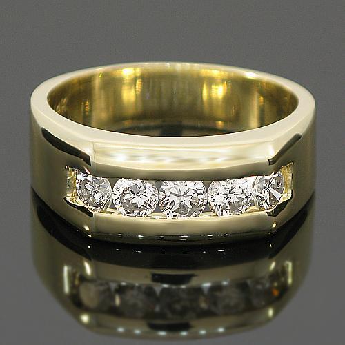 14K Yellow Solid Gold Mens Diamond Wedding Ring Band 1.10 Ctw