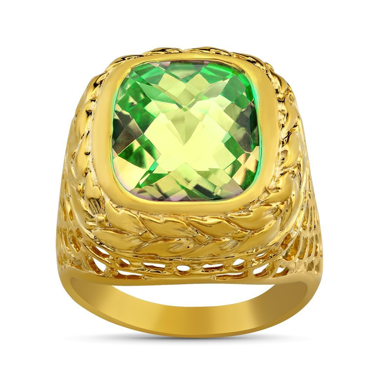 14K Yellow Solid Gold Mens Emerald Pinky Ring 8.00 Ctw