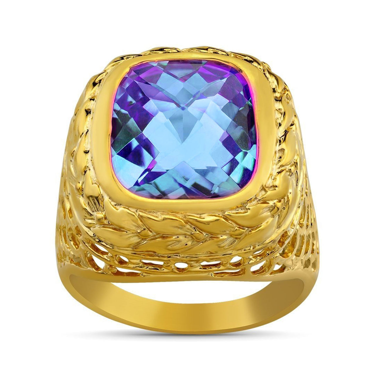 Aquamarine Men's 9x7mm Emerald-cut ring - 14K Yellow Gold |JewelsForMe