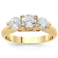 Thumbnail for 14K Yellow Solid Gold Three Stone Diamond Engagement Ring 1.41 Ctw