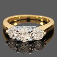 Thumbnail for 14K Yellow Solid Gold Three Stone Diamond Engagement Ring 1.41 Ctw