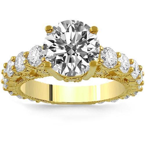 14K Yellow Solid Gold Womens Diamond Four Prongs Designer Engagement Ring 5.53 Ctw