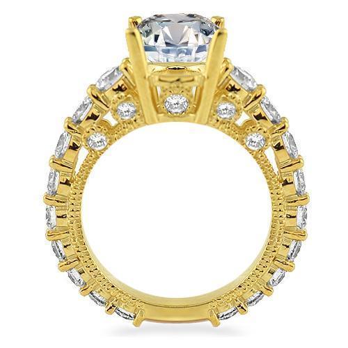 14K Yellow Solid Gold Womens Diamond Four Prongs Designer Engagement Ring 5.53 Ctw