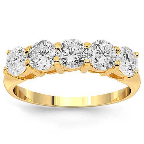 14K Yellow Solid Gold Womens Five Stone Diamond Anniversary Ring 1.03 Ctw