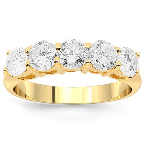 14K Yellow Solid Gold Womens Five Stone Diamond Anniversary Ring 1.03 Ctw