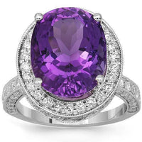 Thumbnail for 18K Solid White Gold Diamond Amethyst Cocktail Ring 11.29 Ctw