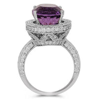 Thumbnail for 18K Solid White Gold Diamond Amethyst Cocktail Ring 11.29 Ctw