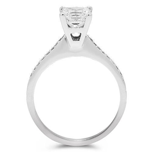 18K Solid White Gold Diamond Bridal Ring Set 1.51 Ctw