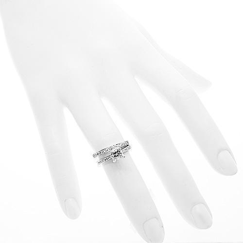 18K Solid White Gold Diamond Bridal Ring Set 1.51 Ctw