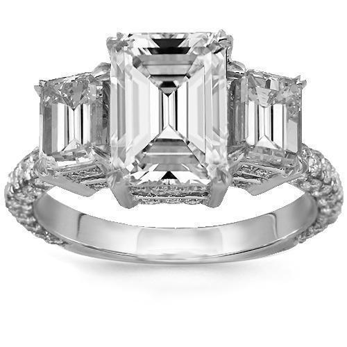 18K Solid White Gold Diamond Custom Engagement Ring 3.95 Ctw