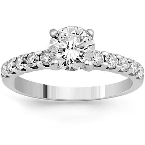 18K Solid White Gold Diamond Engagement Ring 1.36 Ctw
