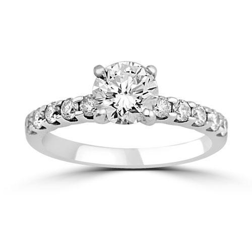 18K Solid White Gold Diamond Engagement Ring 1.36 Ctw