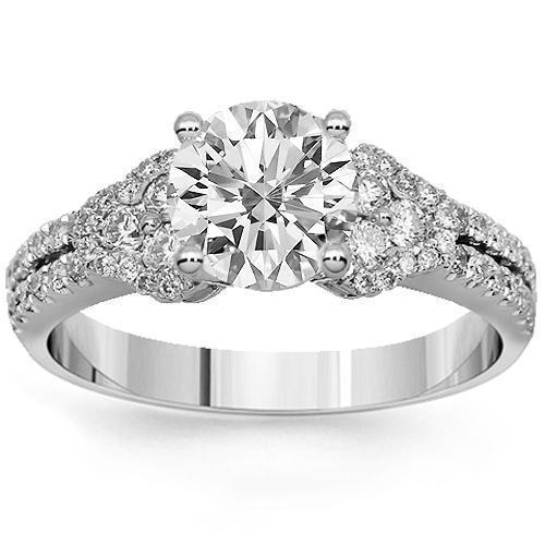 18K Solid White Gold Diamond Engagement Ring 1.50 Ctw