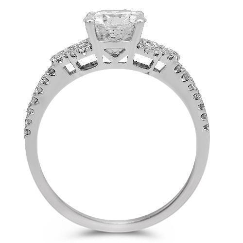 18K Solid White Gold Diamond Engagement Ring 1.50 Ctw