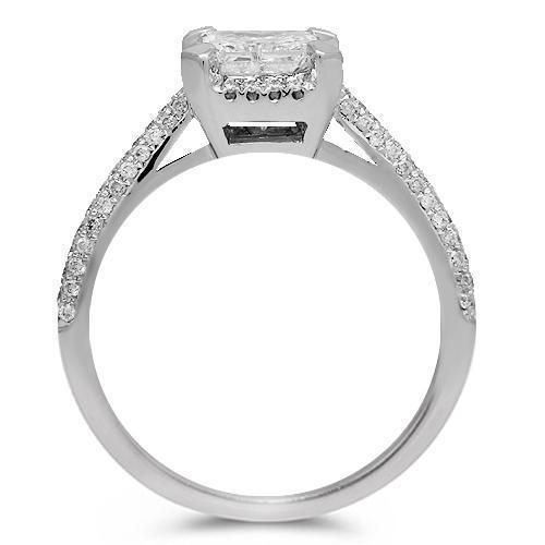 18K Solid White Gold Diamond Engagement Ring 1.50 Ctw