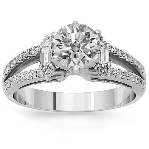 18K Solid White Gold Diamond Engagement Ring 1.62 Ctw
