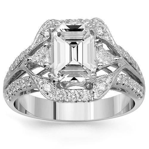 18K Solid White Gold Diamond Engagement Ring 2.08 Ctw