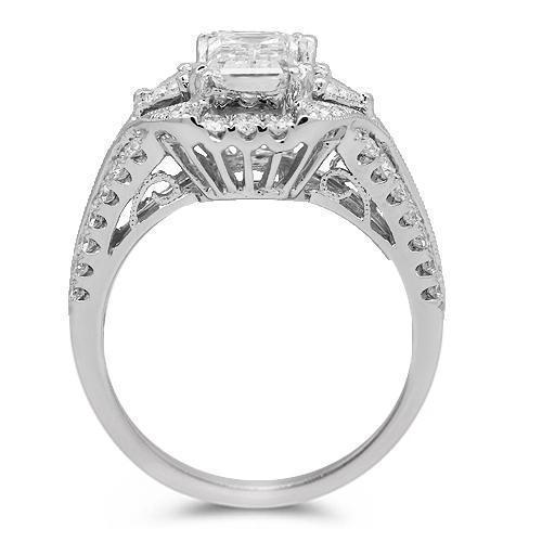 18K Solid White Gold Diamond Engagement Ring 2.08 Ctw