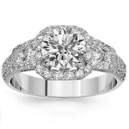 18K Solid White Gold Diamond Engagement Ring 2.27 Ctw