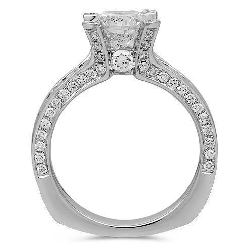 18K Solid White Gold Diamond Engagement Ring 3.12 Ctw