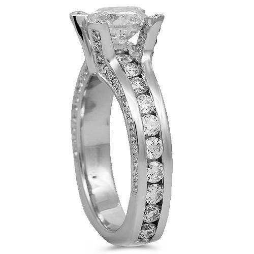 18K Solid White Gold Diamond Engagement Ring 3.12 Ctw
