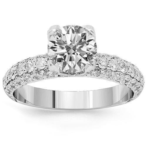 18K Solid White Gold Diamond Engagement Ring 3.25 Ctw